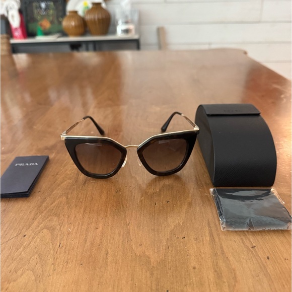 Prada Cat Eye Tortoise Metal Gold Frame Sunglasses - Picture 1 of 10